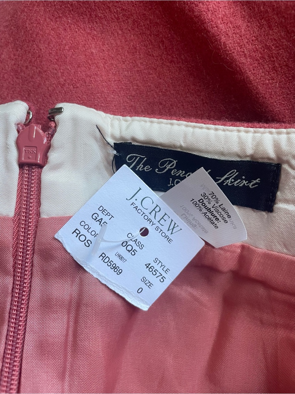 New J.CREW Women’s Pencil Skirt Pink Wool Viscose Lined Zip Knee Length Size 0 - Picture 6 of 7